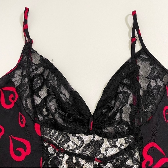 Victoria’s Secret Vintage Gold Label Silk Lace Heart Teddy Bodysuit Black Red - Picture 8 of 16